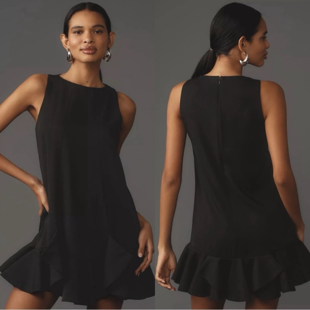 Anthropologie x Mac Duggal Sleeveless Ruffle Flare Black Mini Dress